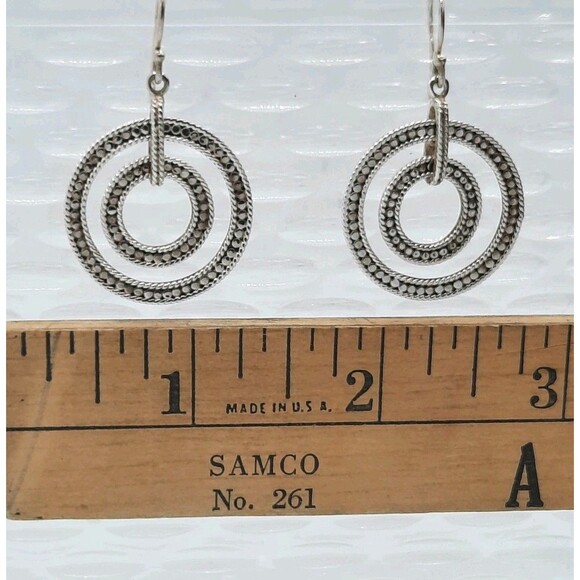 Signed Anna Beck 925 Silver Double Open Circle Dotted Spinner Dangle Earrings - Picture 3 of 5